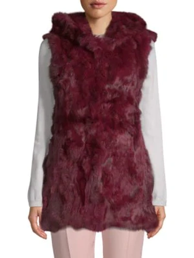 Shop Adrienne Landau Hooded Rabbit Fur Vest In Cranberry