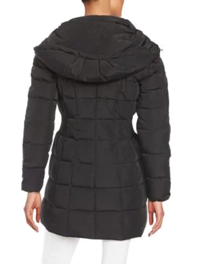 Cole Haan Women's Shirred-waist Hooded Quilted Down Coat In Black