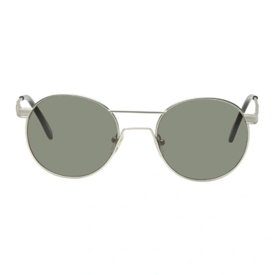 Shop Han Kjobenhavn Silver And Green Titanium Sunglasses