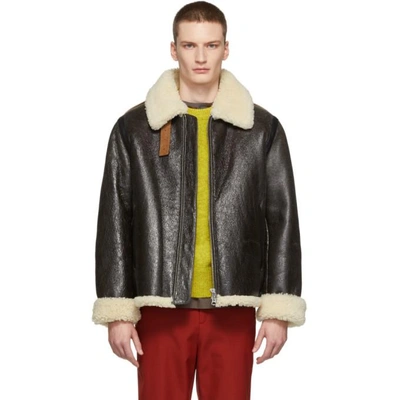 Acne Studios Shearling-lined Textured-leather Jacket In Dark Brown