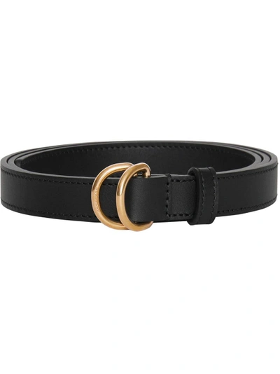 Shop Burberry Slim Leather Double D-ring Belt - Black