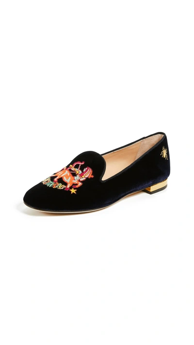 Shop Charlotte Olympia Sagittarius Embroidered Flats In Midnight Blue