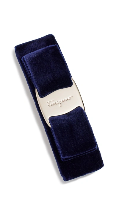 Shop Ferragamo Velvet Bow Barret In Oxford Blue