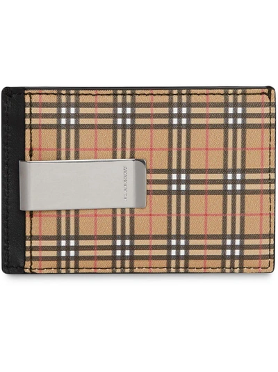 Shop Burberry Small Scale Check And Leather Money Clip Card Case - Yellow