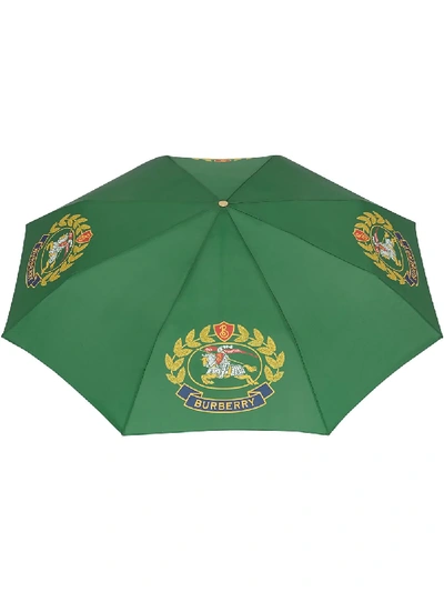 Shop Burberry Crest Print Folding Umbrella - Green