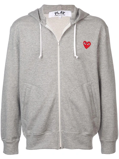 Shop Comme Des Garçons Play Heart Logo Zipped Hoodie - Grey