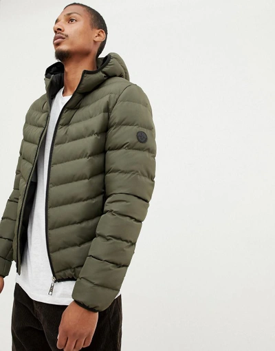 Criminal Damage Chevron Puffer Jacket With Hood - Green | ModeSens