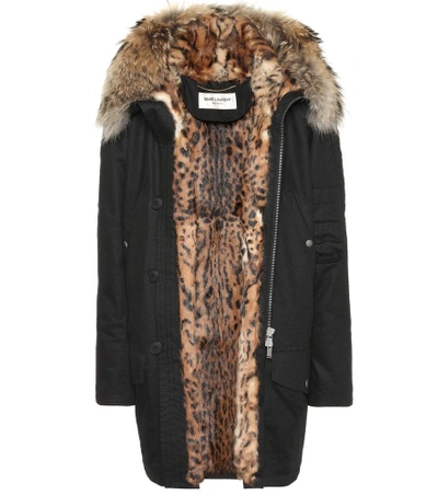 Shop Saint Laurent Fur-lined Cotton-blend Parka In Black