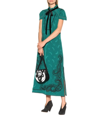 Shop Coach Embroidered Midi Dress In Green