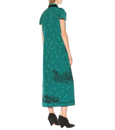 Shop Coach Embroidered Midi Dress In Green