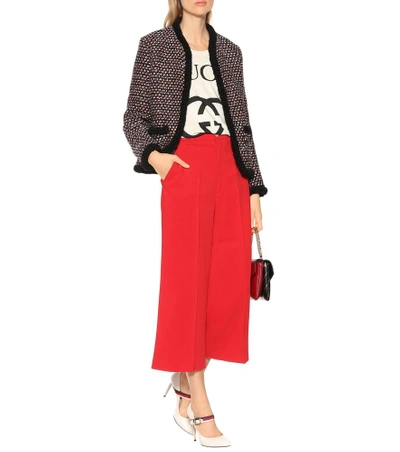 Shop Gucci Sequined Tweed Jacket In Red