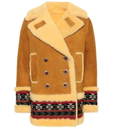 Shop Etro Shearling-lined Suede Coat In Brown