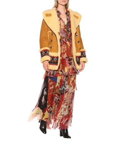 Shop Etro Shearling-lined Suede Coat In Brown