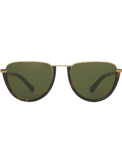 Shop Burberry Eyewear Half Moon Pilot Round Frame Sunglasses - Brown