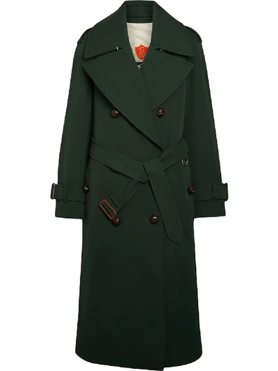 Shop Burberry Oversized Lapel Wool Gabardine Trench Coat In Green