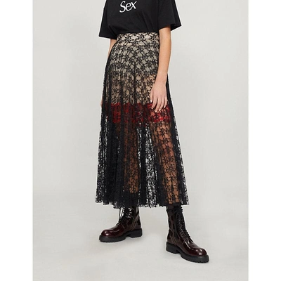 Shop Christopher Kane Pleated Lace Midi Skirt In Black