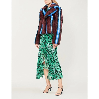 Shop Diane Von Furstenberg Striped Faux-fur Coat In Cabernet Multi