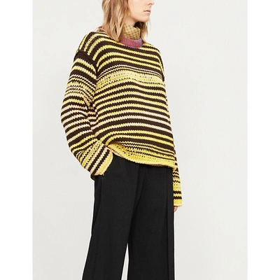 Shop Calvin Klein 205w39nyc Striped Chunky-knit Wool Jumper In Marron/glace/yellow/rose