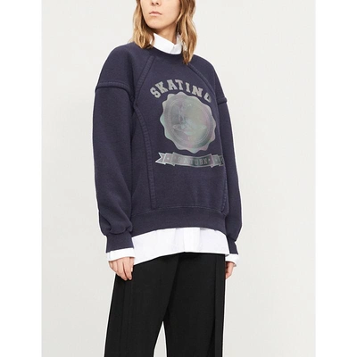 Shop Maison Margiela Reflective Skate-print Cotton-jersey Sweatshirt In Blue Navy