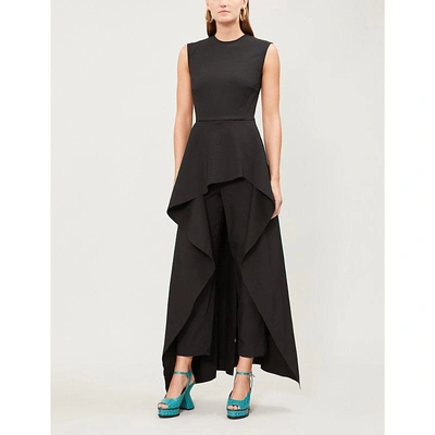 Shop Solace London Soraya Tiered Asymmetric Crepe Jumpsuit In Black