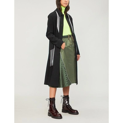 Shop Christopher Kane Crystal-embellished Woven Coat In Black