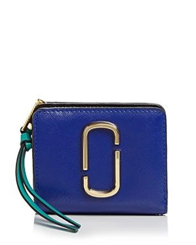 Shop Marc Jacobs Snapshot Mini Leather Wallet In Academy Blue/gold