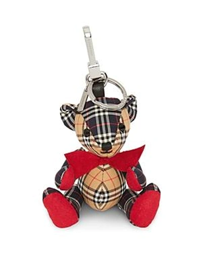 Shop Burberry Thomas Small Scale Check Bear Charm In Antique Check/red/silver