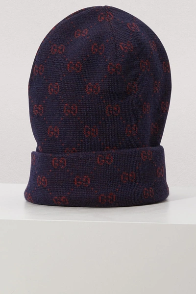 Shop Gucci Wool Hat In Navy/red