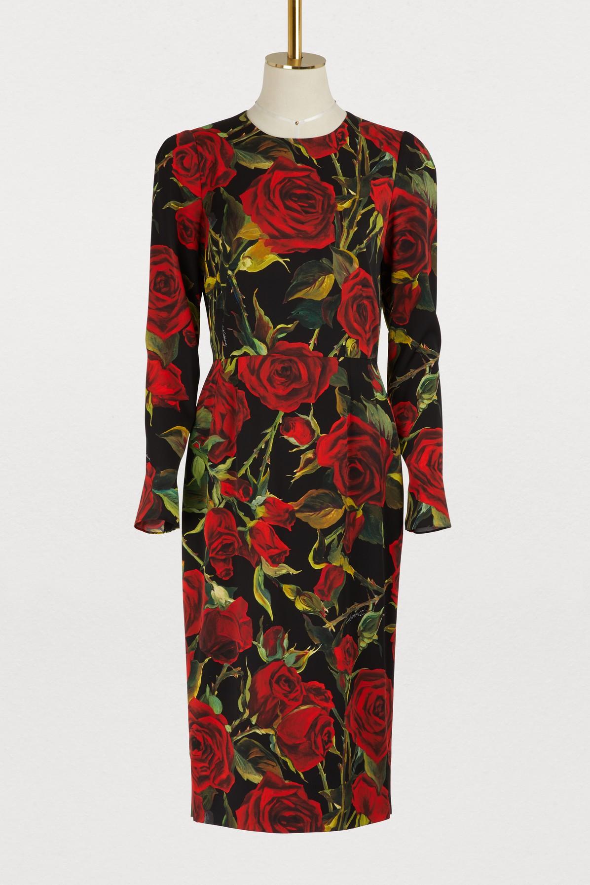 dolce and gabbana black dress with red roses