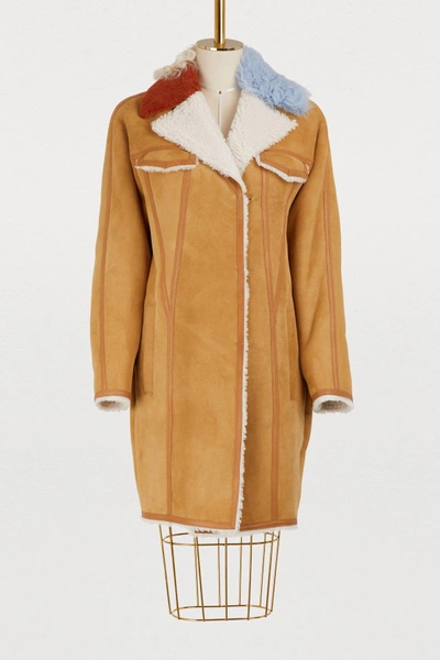 Shop Off-white Shearling Coat In Brown