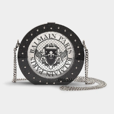 Shop Balmain | Disco Aqua Minaudière In Black Pvc, Leather And Metal