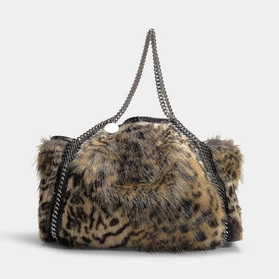 Shop Stella Mccartney | Snow Cat Fur Free Falabella Small Tote Bag In Leopard Print Synthetic Material