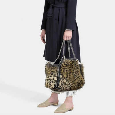Shop Stella Mccartney | Snow Cat Fur Free Falabella Small Tote Bag In Leopard Print Synthetic Material