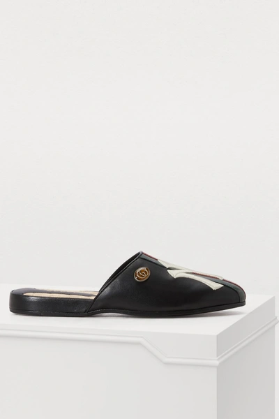 Shop Gucci Ny Mules In Black/web