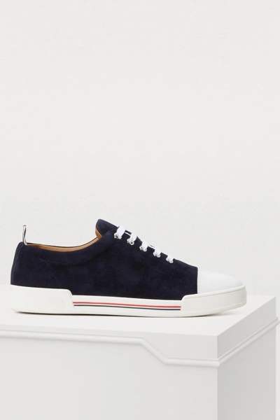 Shop Thom Browne Leather Sneakers In Navy