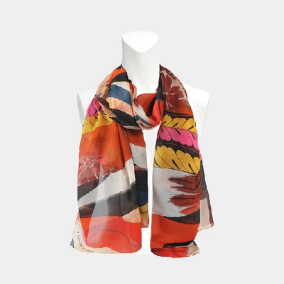 Shop Christian Lacroix 70x180 Geisha Scarf In Orange Cotton, Silk