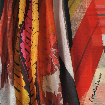 Shop Christian Lacroix 70x180 Geisha Scarf In Orange Cotton, Silk