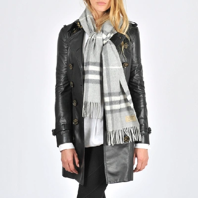 Shop Burberry Giant Icon Scarf In Pale Grey Cashmere