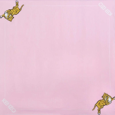 Shop Kenzo 70x70 Walking Tiger Bandana Scarf In Light Pink Cotton And Silk