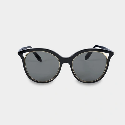 Shop Victoria Beckham Cut Away Kitten Sunglasses In Black And Gold Acetate And Steel Nickel