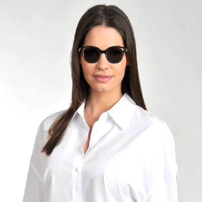 Shop Victoria Beckham Cut Away Kitten Sunglasses In Black And Gold Acetate And Steel Nickel