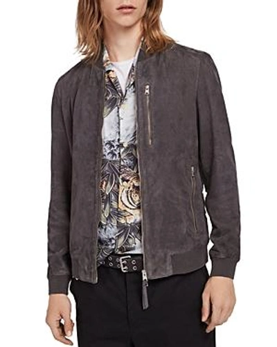 Shop Allsaints Kemble Suede Slim Fit Bomber Jacket In Atlantic Gray