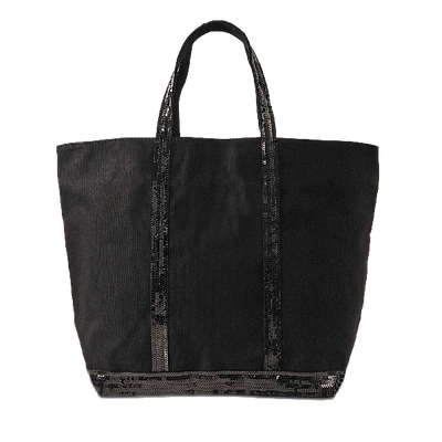 Vanessa Bruno Sequin And Canvas Medium Zipped Tote In Black