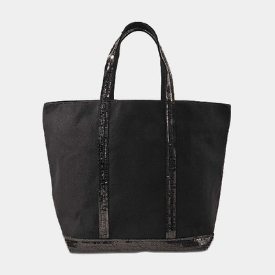 Vanessa Bruno Sequin And Canvas Medium Zipped Tote In Black