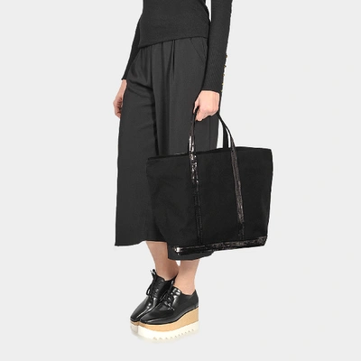 Vanessa Bruno Sequin And Canvas Medium Zipped Tote In Black