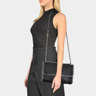 Shop Stella Mccartney Falabella Shaggy Deer Shoulder Bag In Black