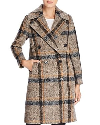 Shop Kendall + Kylie Double-breasted Button Front Plaid Coat In Brown Plaid