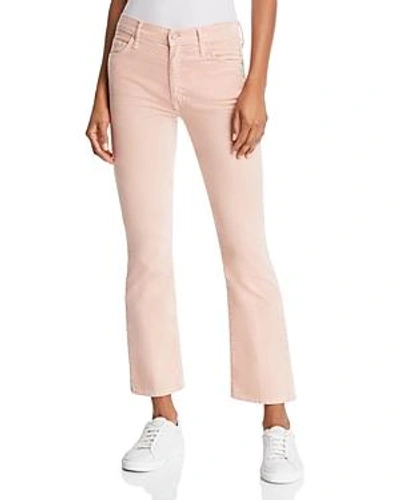 Shop Mother The Insider Velvet Cropped Flared Jeans In Petal Pink