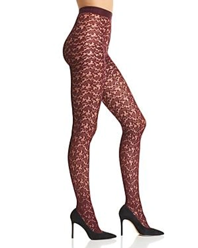 Shop Donna Karan Hosiery Signature Collection Lace Tights In Claret