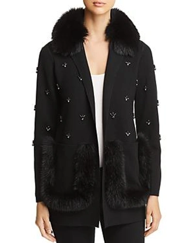 Shop Kobi Halperin Chrissie Fur-trimmed Embellished Cardigan In Black